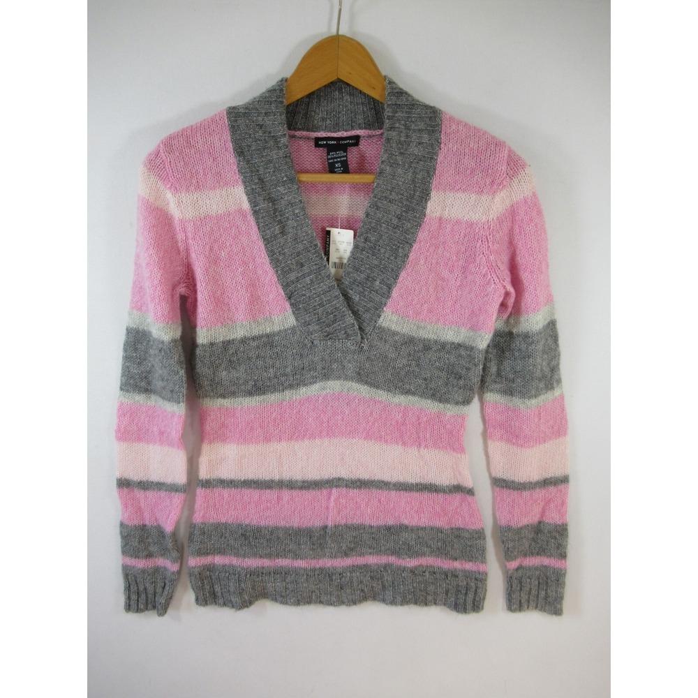 NEW Vintage New York & Co. Y2K Wool Blend Fitted Sweater Women XS Pink V-neck
